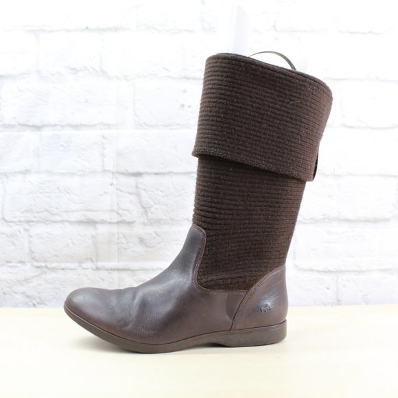 Lacoste Shoes - Lacoste Brown Ribbed Knit Mid Calf Leather Boots Size 7